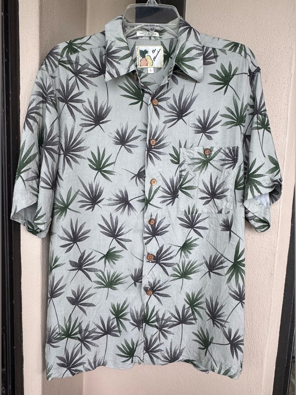Ron Chereskin Light Sage Rayon Shirt Short Sleeve Button Up Hawaiian/Tropical LG
